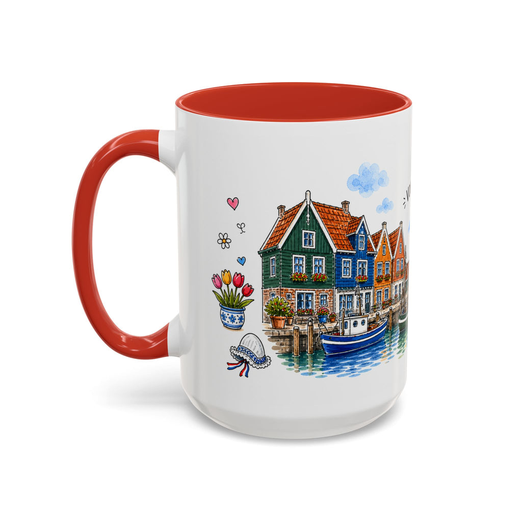 Volendam Illustrated Travel Mug | Netherlands Souvenir Accent Coffee Mug | 11oz 15oz Ceramic Cup