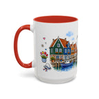 Volendam Illustrated Travel Mug | Netherlands Souvenir Accent Coffee Mug | 11oz 15oz Ceramic Cup
