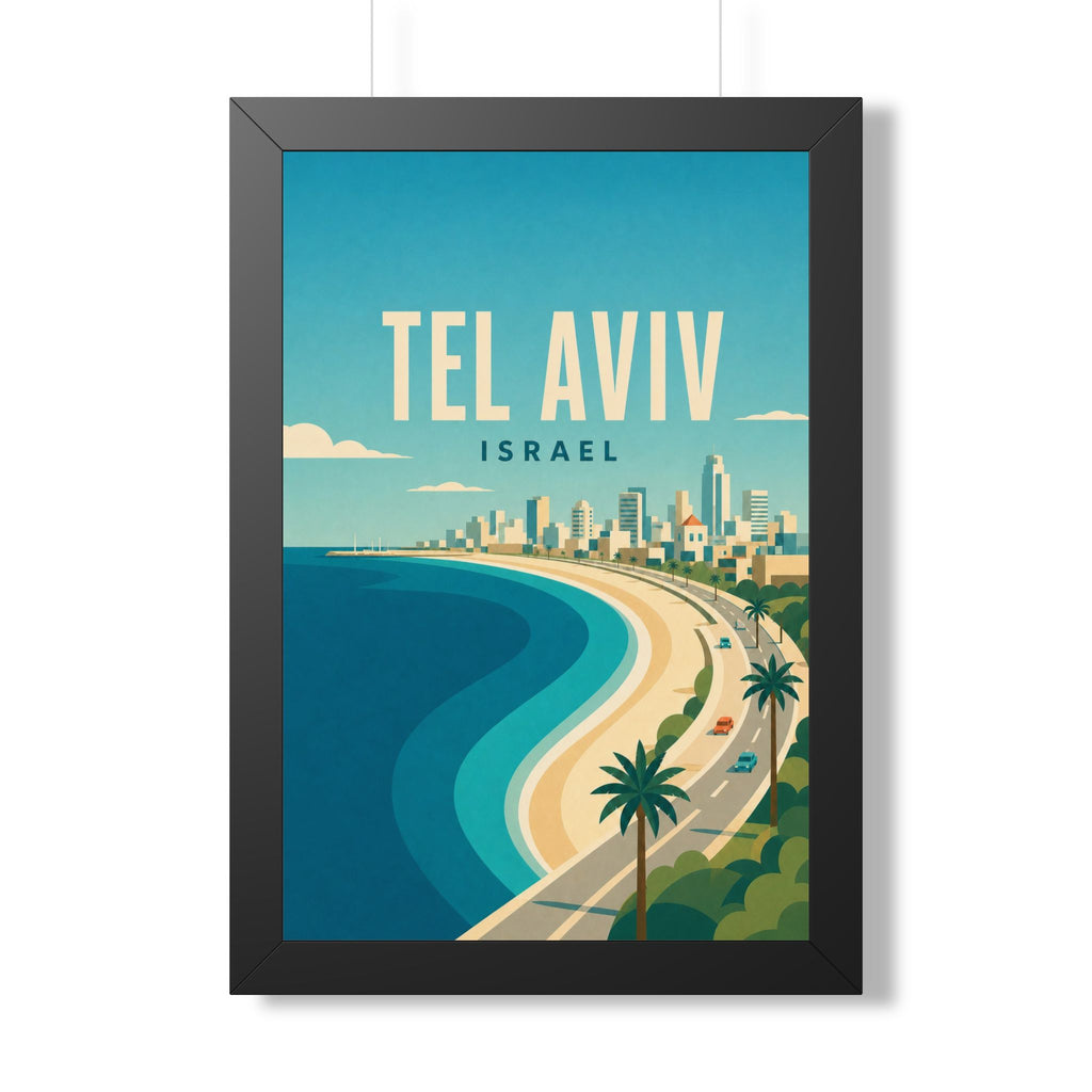 Tel Aviv Israel Framed Poster | Vintage Travel Wall Art | Black Walnut White Frame | 16x24 20x30