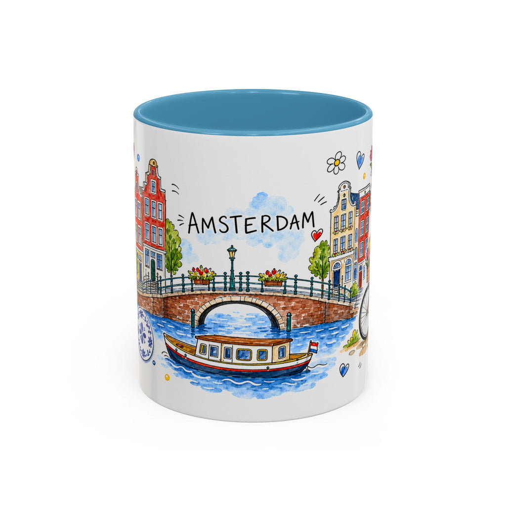 Amsterdam Travel Mug | European City Souvenir Accent Coffee Mug | 11oz 15oz Ceramic Cup