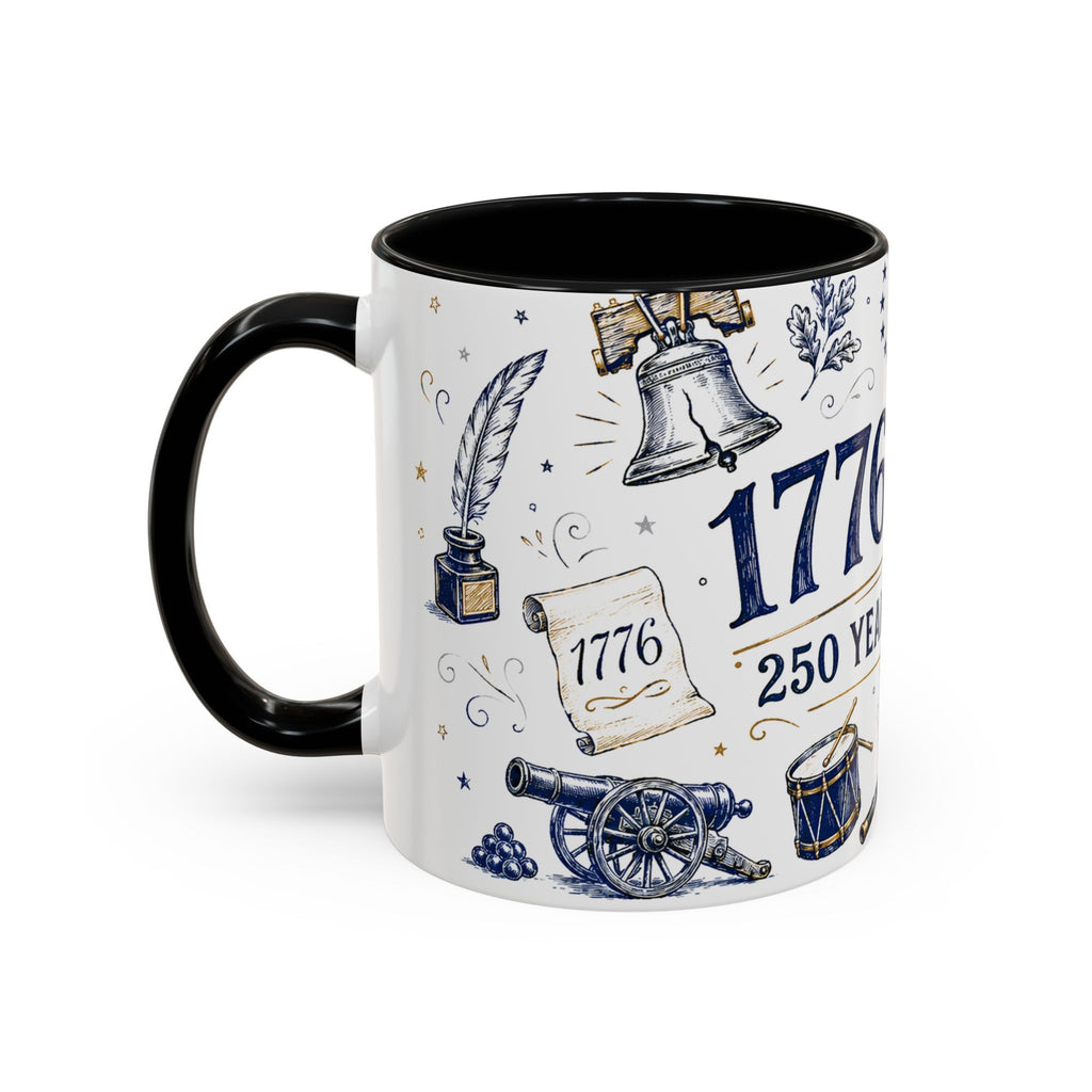 America 250 Coffee Mug | 1776-2026 Patriotic 4th of July Gift | Accent Color Ceramic 11oz 15oz