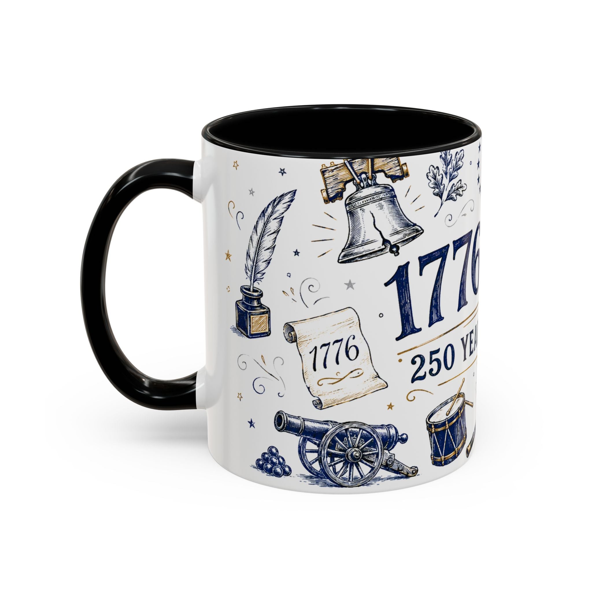 America 250 Coffee Mug | 1776-2026 Patriotic 4th of July Gift | Accent Color Ceramic 11oz 15oz