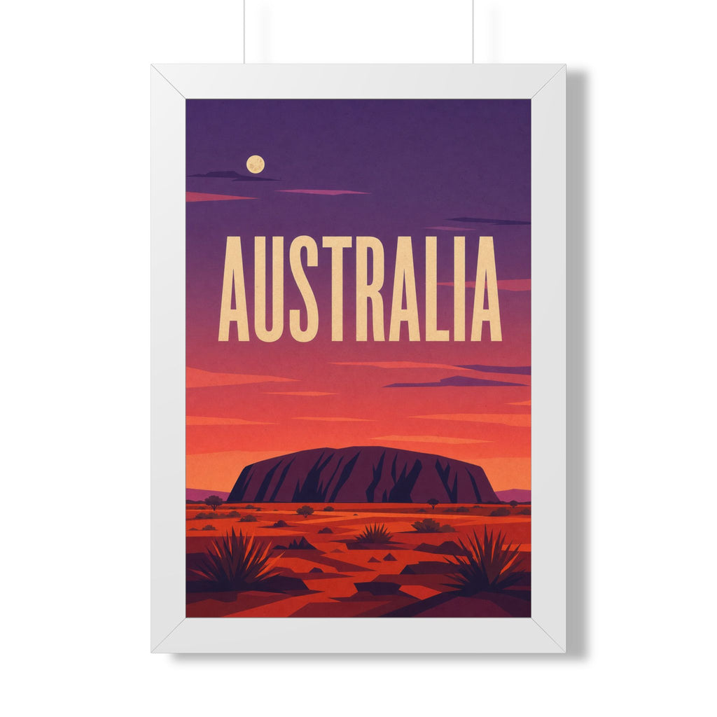 Uluru Australia Framed Poster | Vintage Travel Wall Art | Black Walnut White Frame | 16x24 20x30