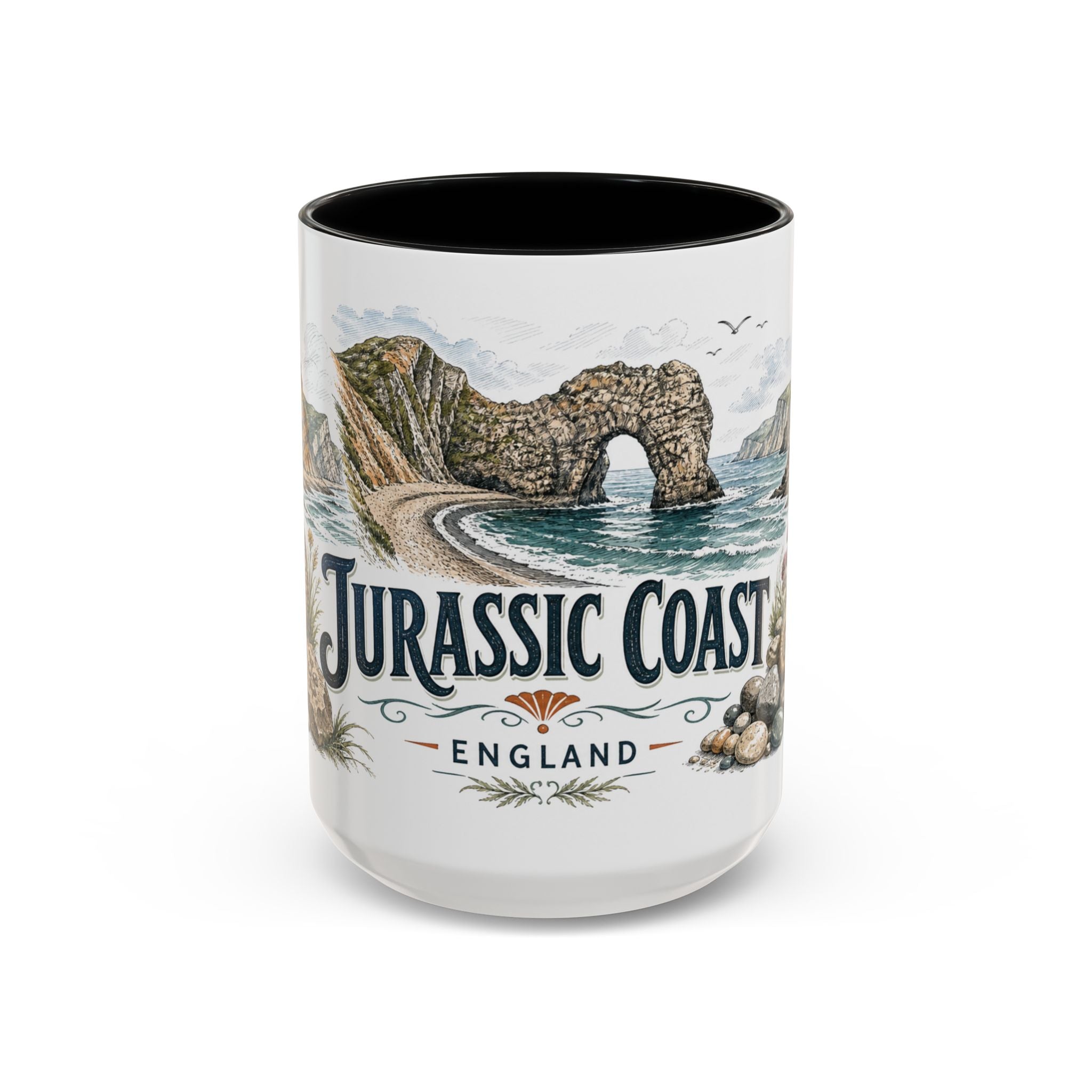 Jurassic Coast Mug, England Travel Souvenir, Bucket List Gift, Accent Ceramic Coffee Mug 11oz 15oz