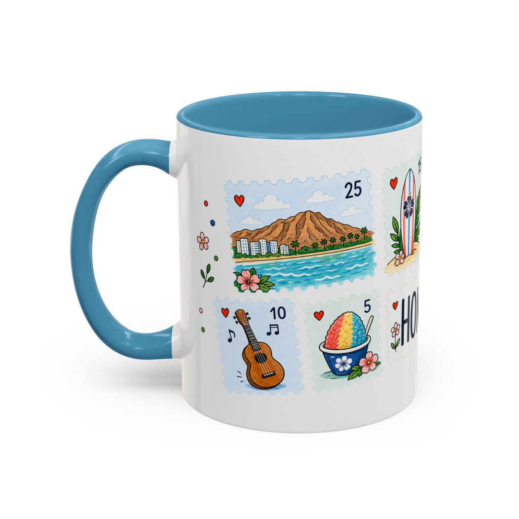 Honolulu Coffee Mug | Postage Stamp Collage Mug | Travel Souvenir Accent Cup 11oz 15oz