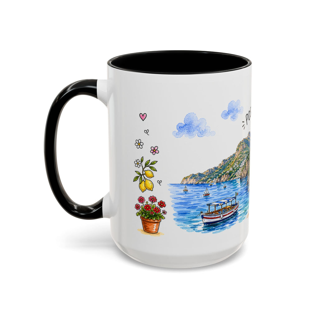 Positano Illustrated Travel Mug | Italy Souvenir Accent Coffee Mug | 11oz 15oz Ceramic Cup