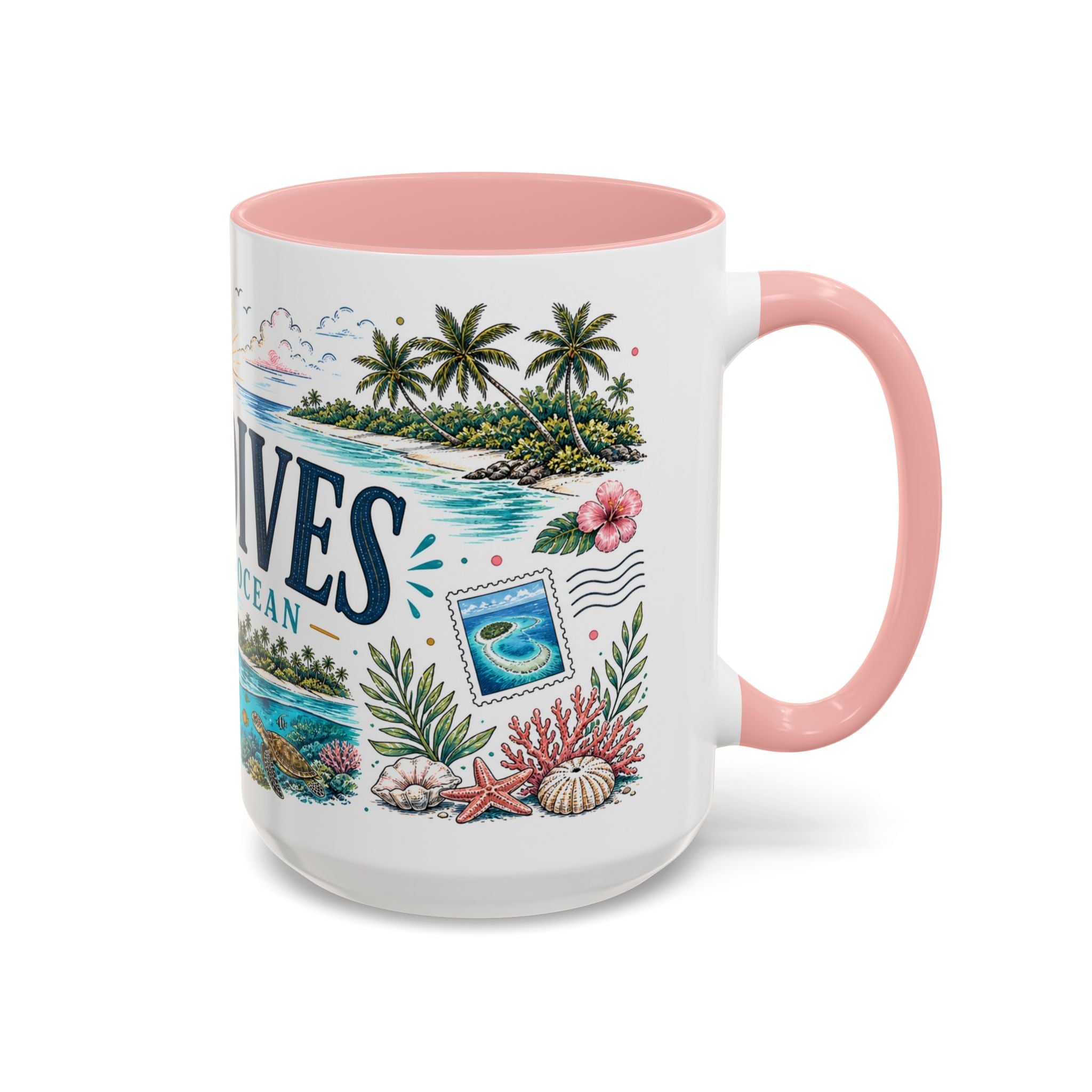 Maldives Coffee Mug | Travel Destination Souvenir Gift | Accent Color Ceramic 11oz 15oz