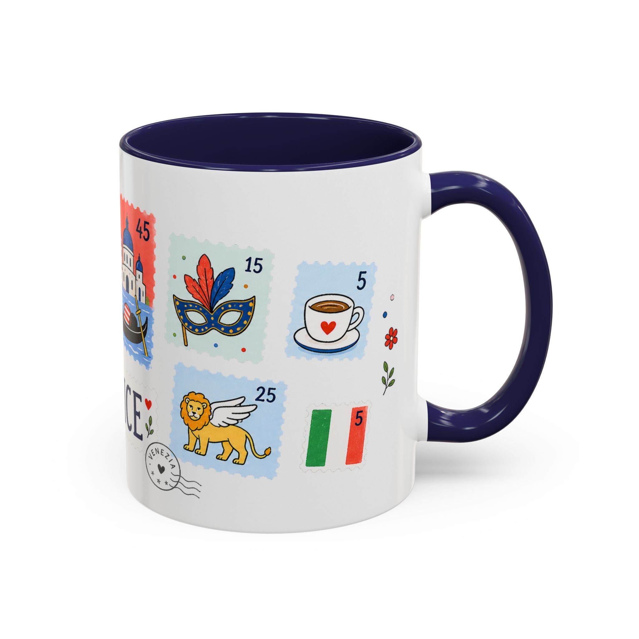 Venice Coffee Mug | Postage Stamp Collage Mug | Travel Souvenir Accent Cup 11oz 15oz