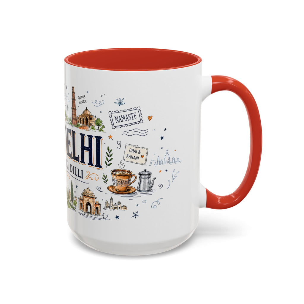 New Delhi Coffee Mug | India Souvenir Travel Gift | Accent Color Ceramic 11oz 15oz
