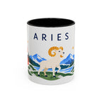 Aries Zodiac Coffee Mug | Ram and Floral Design | Astrology Birthday Gift | 11 oz 15 oz Ceramic Accent Mug