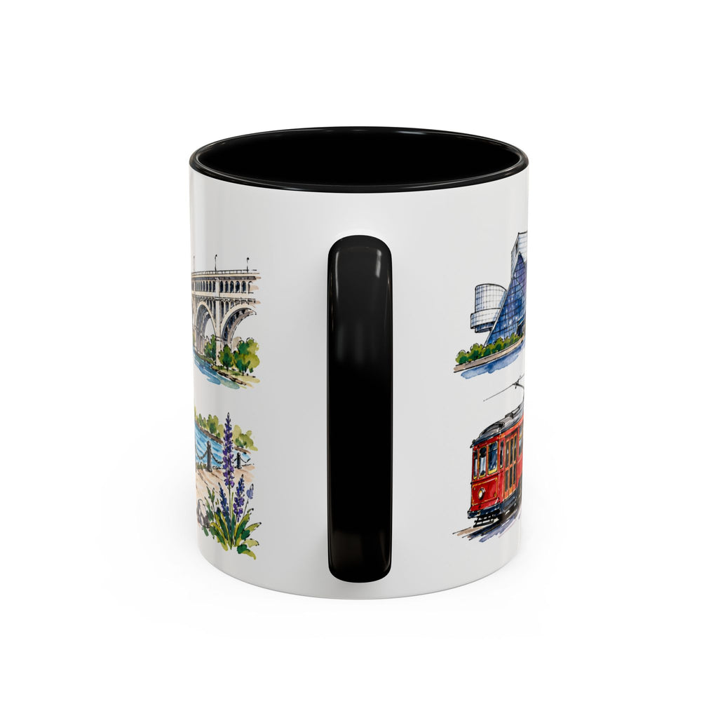 Cleveland Illustrated Travel Mug | City Souvenir Accent Coffee Mug | 11oz 15oz Ceramic Cup