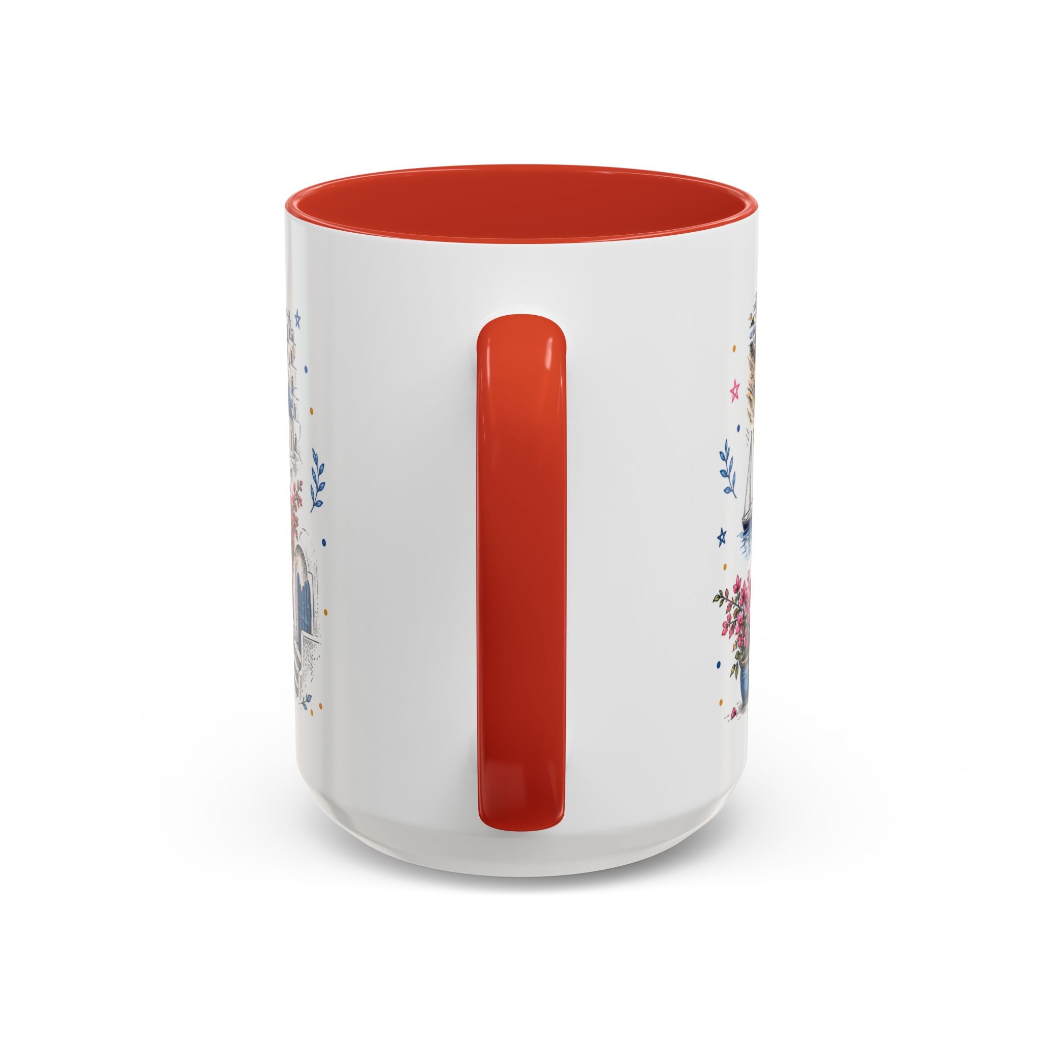 Santorini Coffee Mug | Travel Destination Souvenir Gift | Accent Color Ceramic 11oz 15oz