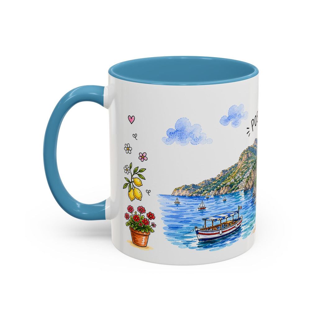 Positano Illustrated Travel Mug | Italy Souvenir Accent Coffee Mug | 11oz 15oz Ceramic Cup