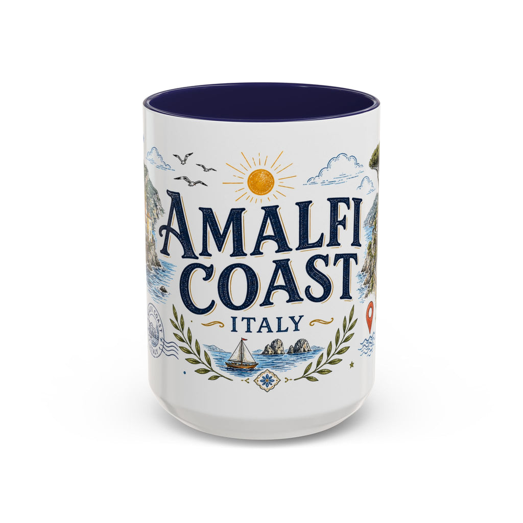 Amalfi Coast Coffee Mug | Travel Destination Souvenir Gift | Accent Color Ceramic 11oz 15oz