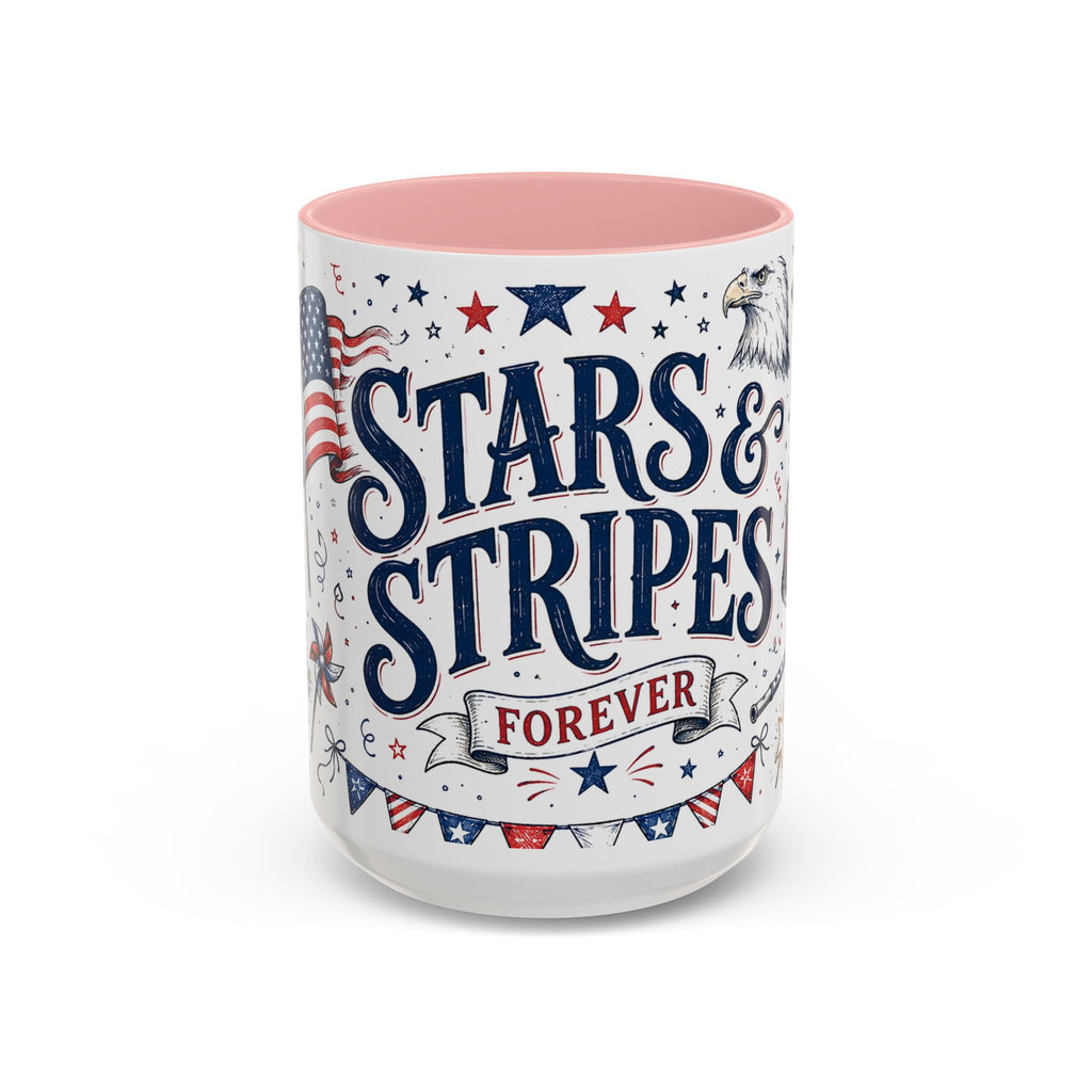 Stars and Stripes Forever Coffee Mug | Patriotic 4th of July Gift | Accent Color Ceramic 11oz 15oz
