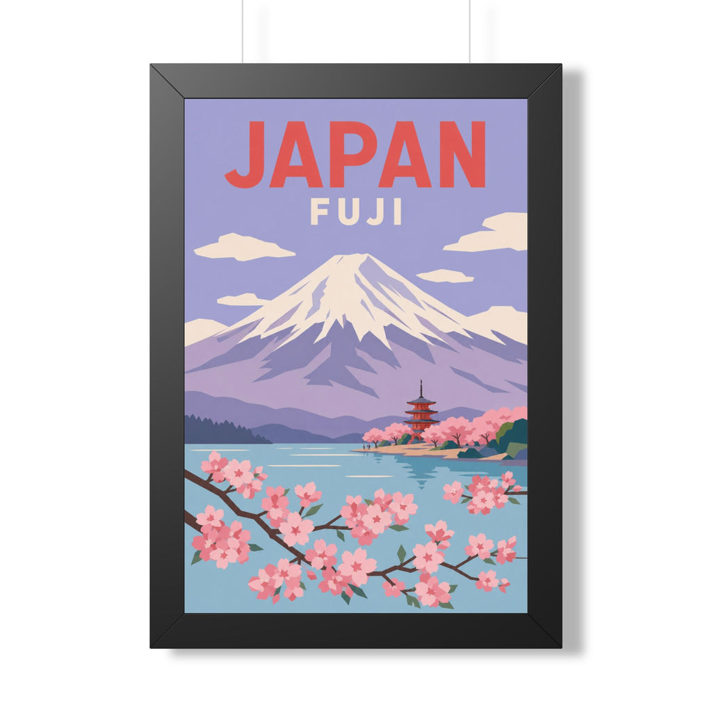 Mount Fuji Japan Framed Poster | Vintage Travel Wall Art | Black Walnut White Frame | 16x24 20x30