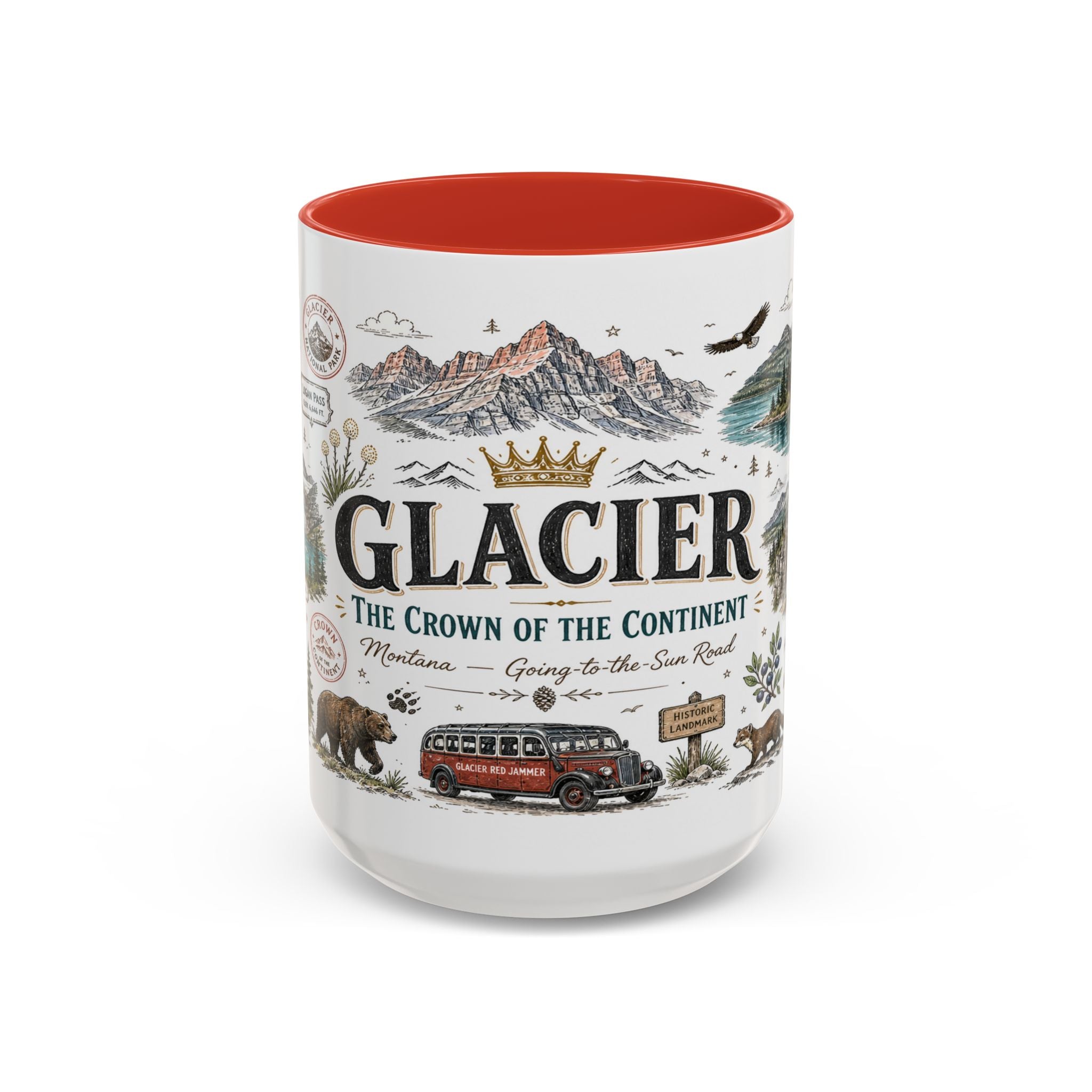 Glacier Coffee Mug | National Park Hiking Montana Gift | Accent Color Ceramic 11oz 15oz