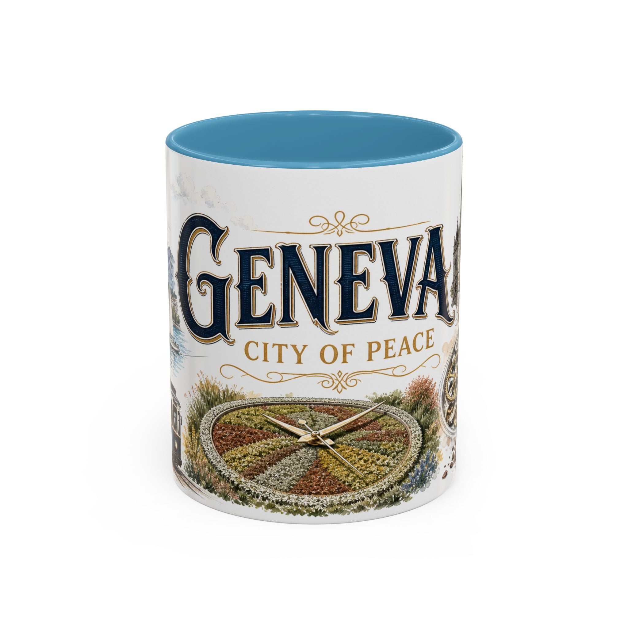 Geneva Coffee Mug | Switzerland Travel Souvenir | Vintage Illustrated City Gift | 11 oz 15 oz Accent Mug