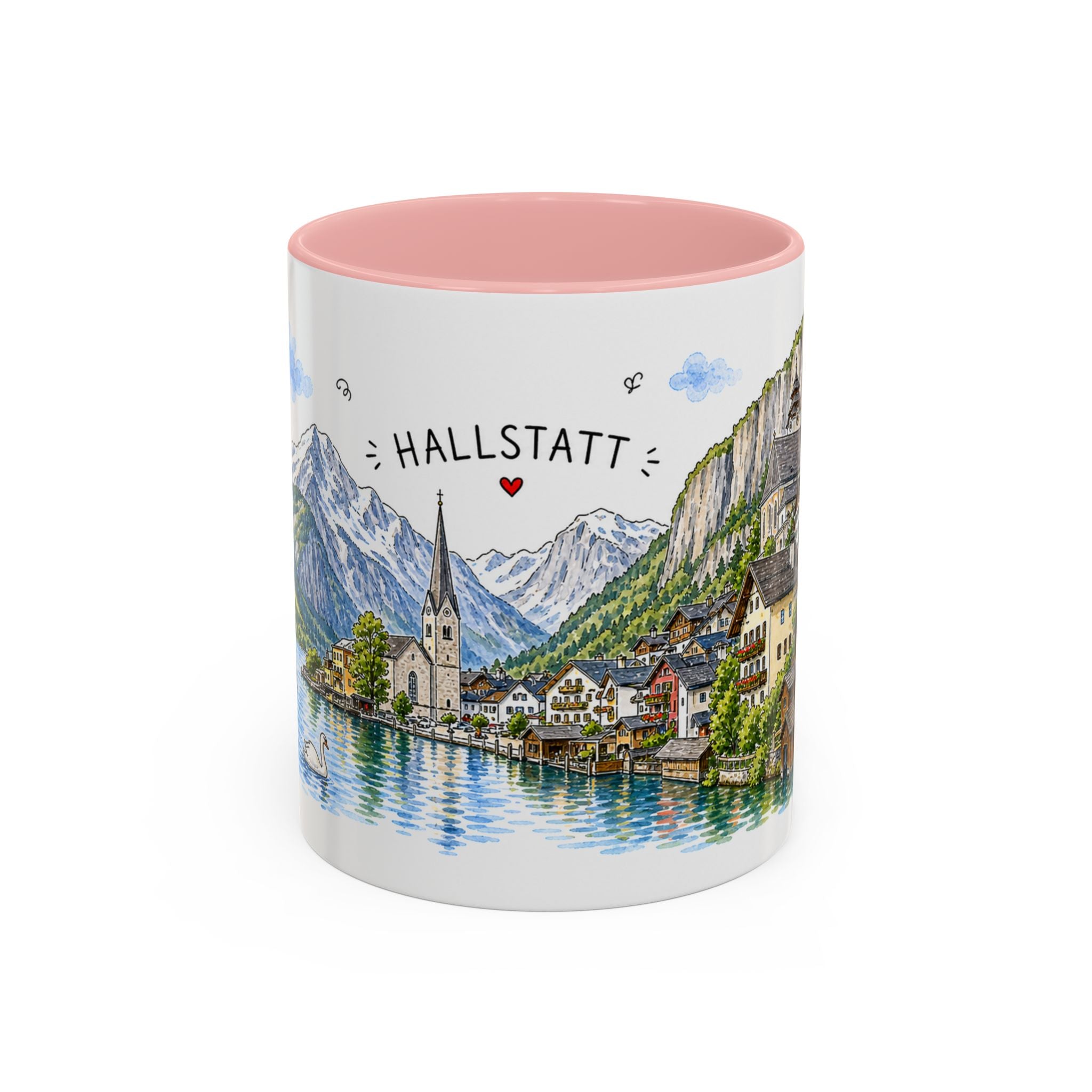 Hallstatt Illustrated Travel Mug | Austria Souvenir Accent Coffee Mug | 11oz 15oz Ceramic Cup
