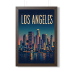 Los Angeles at Night United States Framed Poster | Vintage Travel Wall Art | Black Walnut White Frame | 16x24 20x30