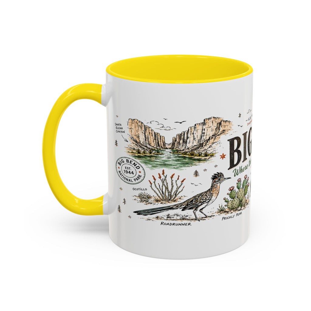 Big Bend National Park Coffee Mug | Texas Desert River Canyon Hiking Gift | Accent Color Ceramic 11oz 15oz
