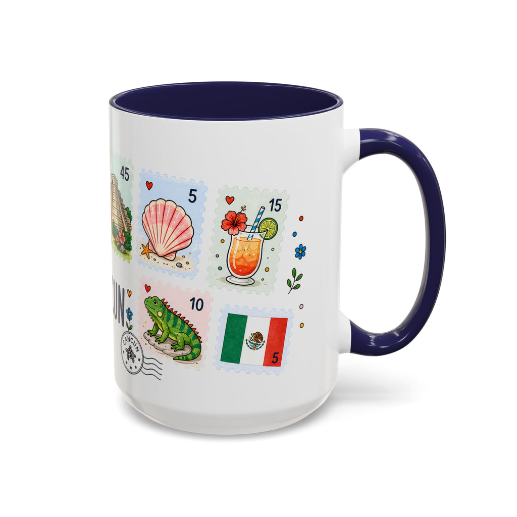 Cancun Coffee Mug | Postage Stamp Collage Mug | Travel Souvenir Accent Cup 11oz 15oz