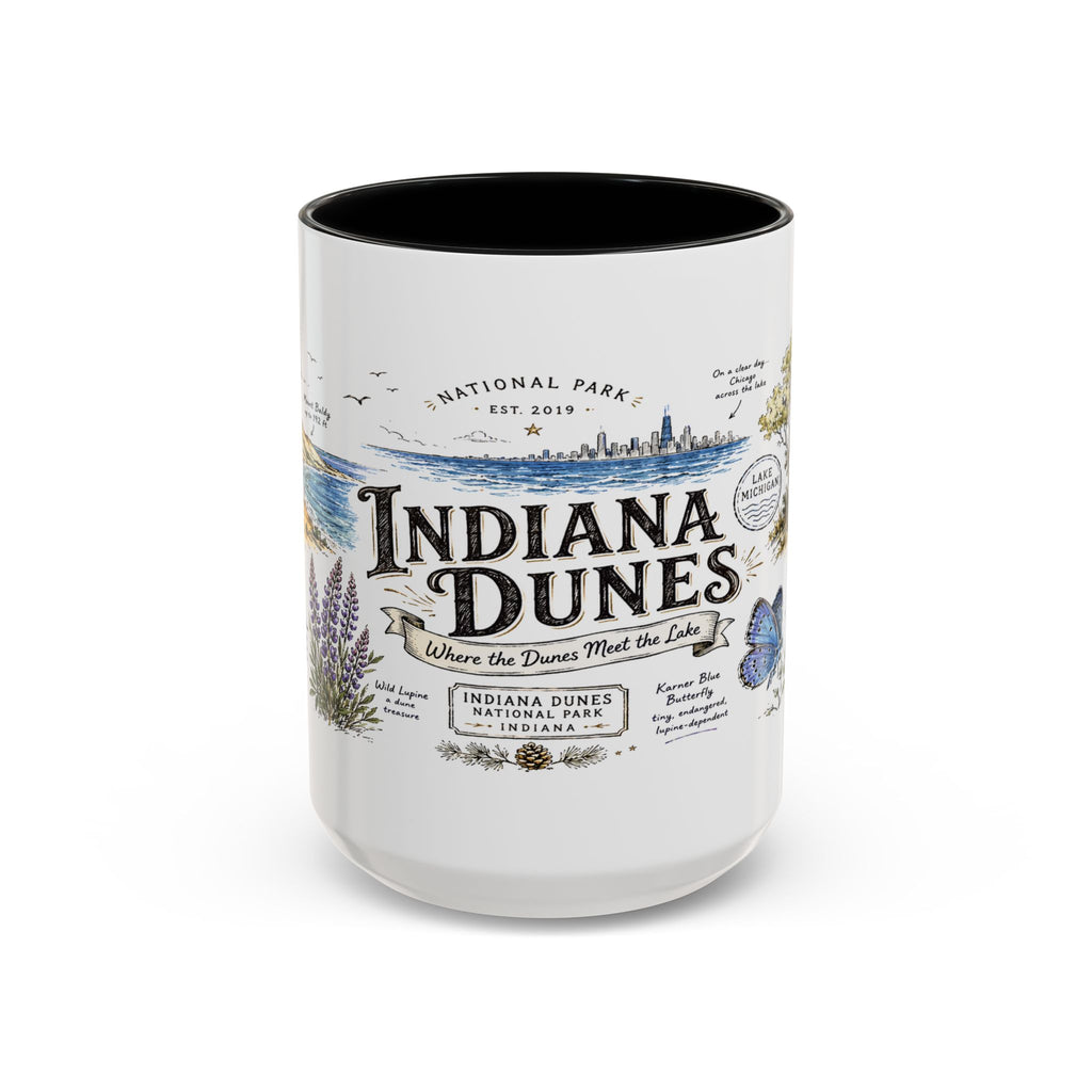 Indiana Dunes National Park Coffee Mug | Indiana Lake Michigan Beach Gift | Accent Color Ceramic 11oz 15oz