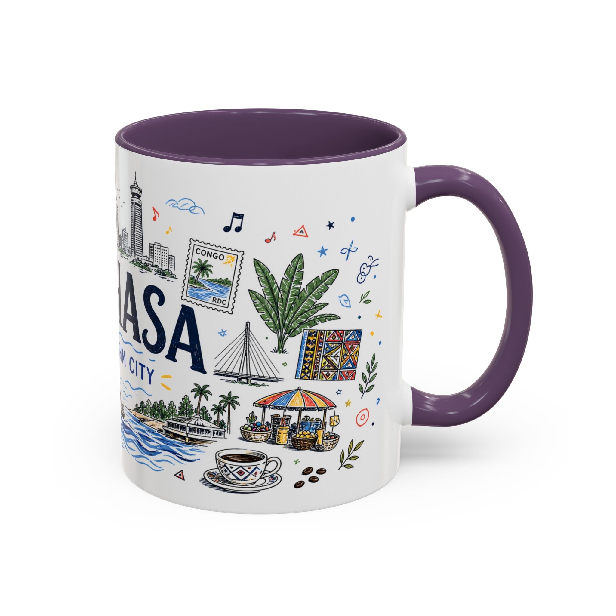 Kinshasa Coffee Mug | DR Congo Souvenir Travel Gift | Accent Color Ceramic 11oz 15oz