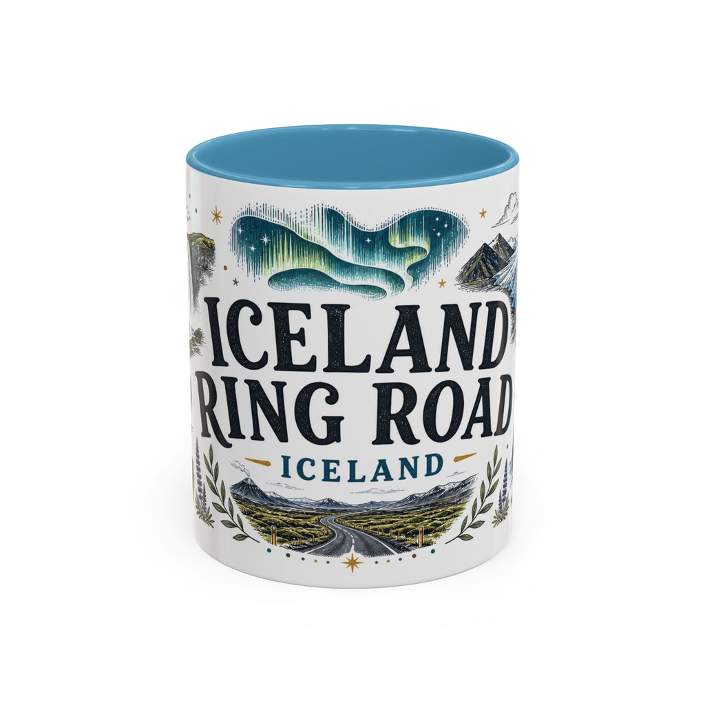 Iceland Ring Road Coffee Mug | Travel Destination Souvenir Gift | Accent Color Ceramic 11oz 15oz