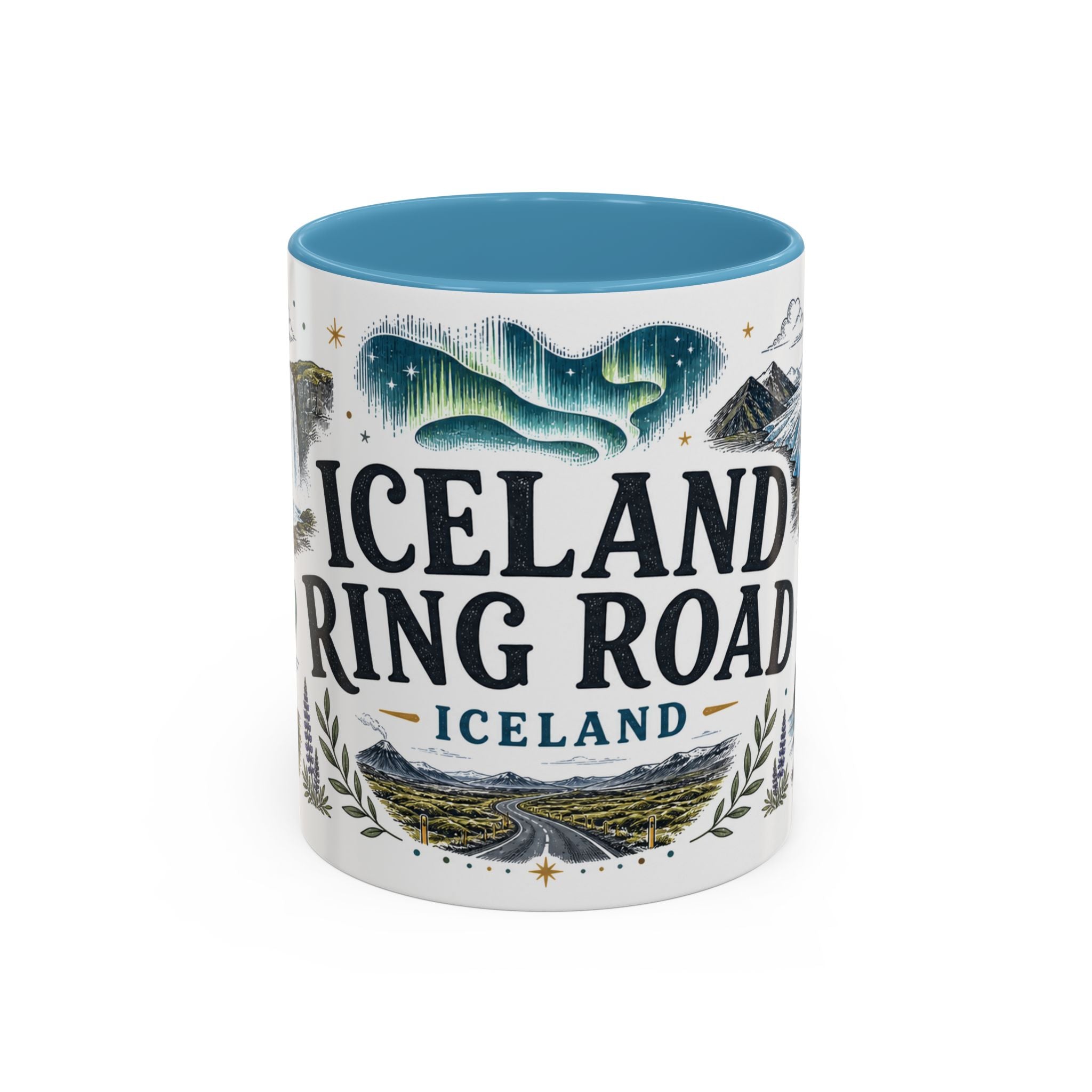 Iceland Ring Road Coffee Mug | Travel Destination Souvenir Gift | Accent Color Ceramic 11oz 15oz