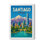 Santiago Chile Framed Poster | Vintage Travel Wall Art | Black Walnut White Frame | 16x24 20x30