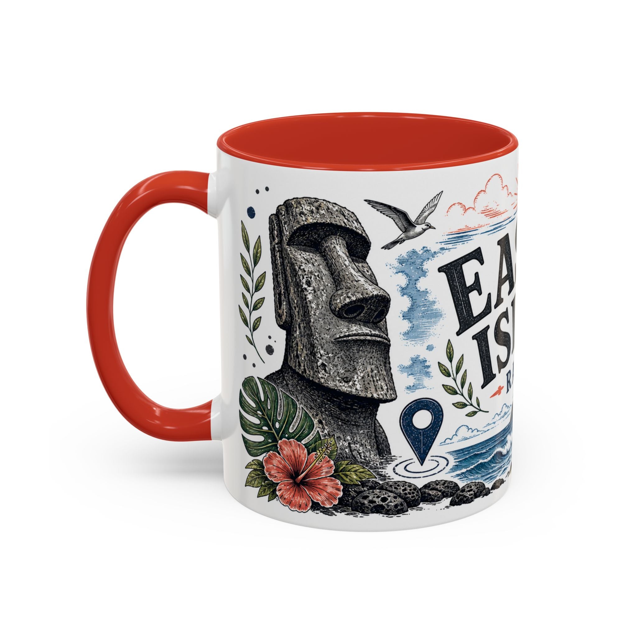 Easter Island Coffee Mug | Travel Destination Souvenir Gift | Accent Color Ceramic 11oz 15oz