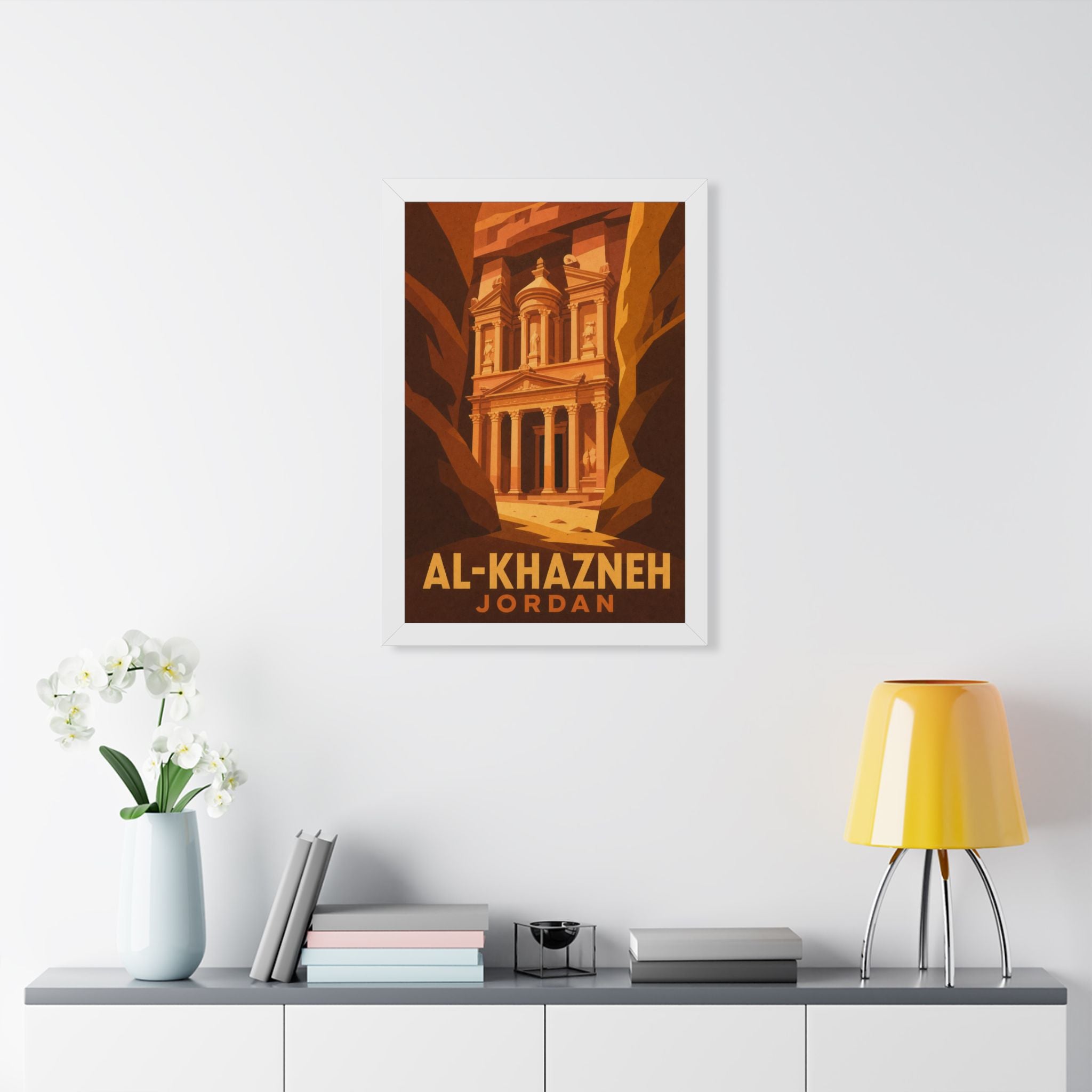 Al-Khazneh Petra Jordan Framed Poster | Vintage Travel Wall Art | Black Walnut White Frame | 16x24 20x30