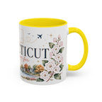 Connecticut State Map Mug | Botanical Accent Coffee Cup (11oz 15oz)