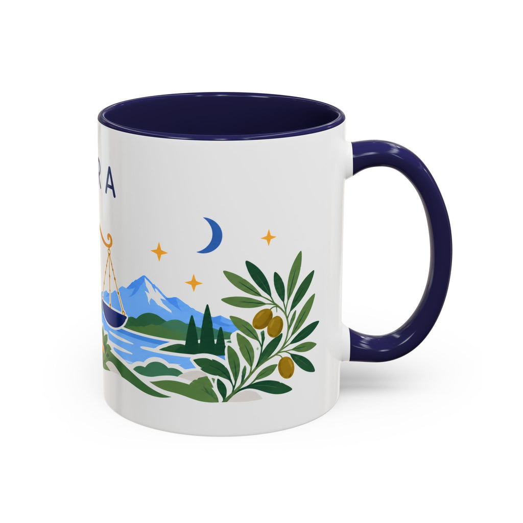 Libra Zodiac Coffee Mug | Scales and Rose Design | Astrology Birthday Gift | 11 oz 15 oz Ceramic Accent Mug