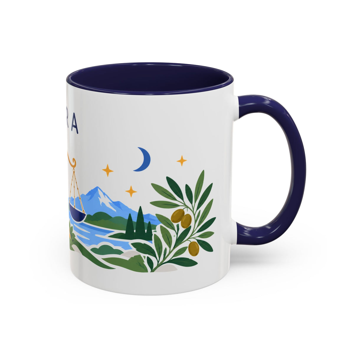 Libra Zodiac Coffee Mug | Scales and Rose Design | Astrology Birthday Gift | 11 oz 15 oz Ceramic Accent Mug