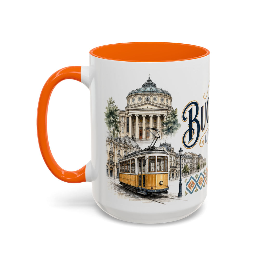 Bucharest Coffee Mug | Romania Travel Souvenir | Vintage Illustrated City Gift | 11 oz 15 oz Accent Mug