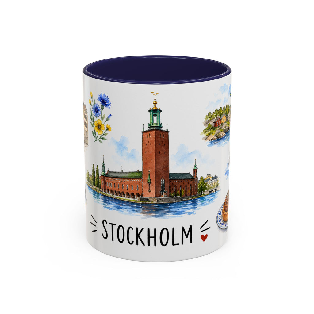 Stockholm Illustrated Travel Mug | City Souvenir Accent Coffee Mug | 11oz 15oz Ceramic Cup