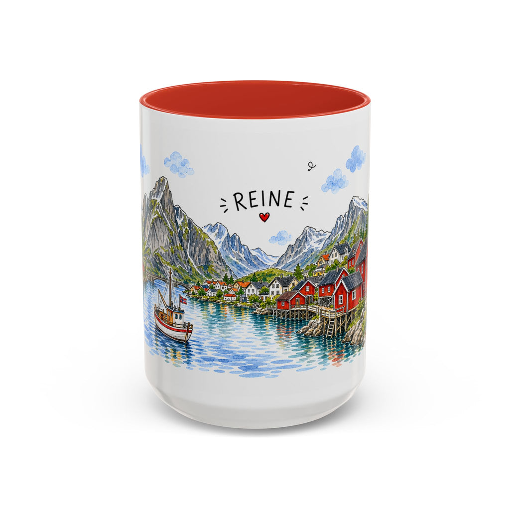 Reine Illustrated Travel Mug | Norway Souvenir Accent Coffee Mug | 11oz 15oz Ceramic Cup