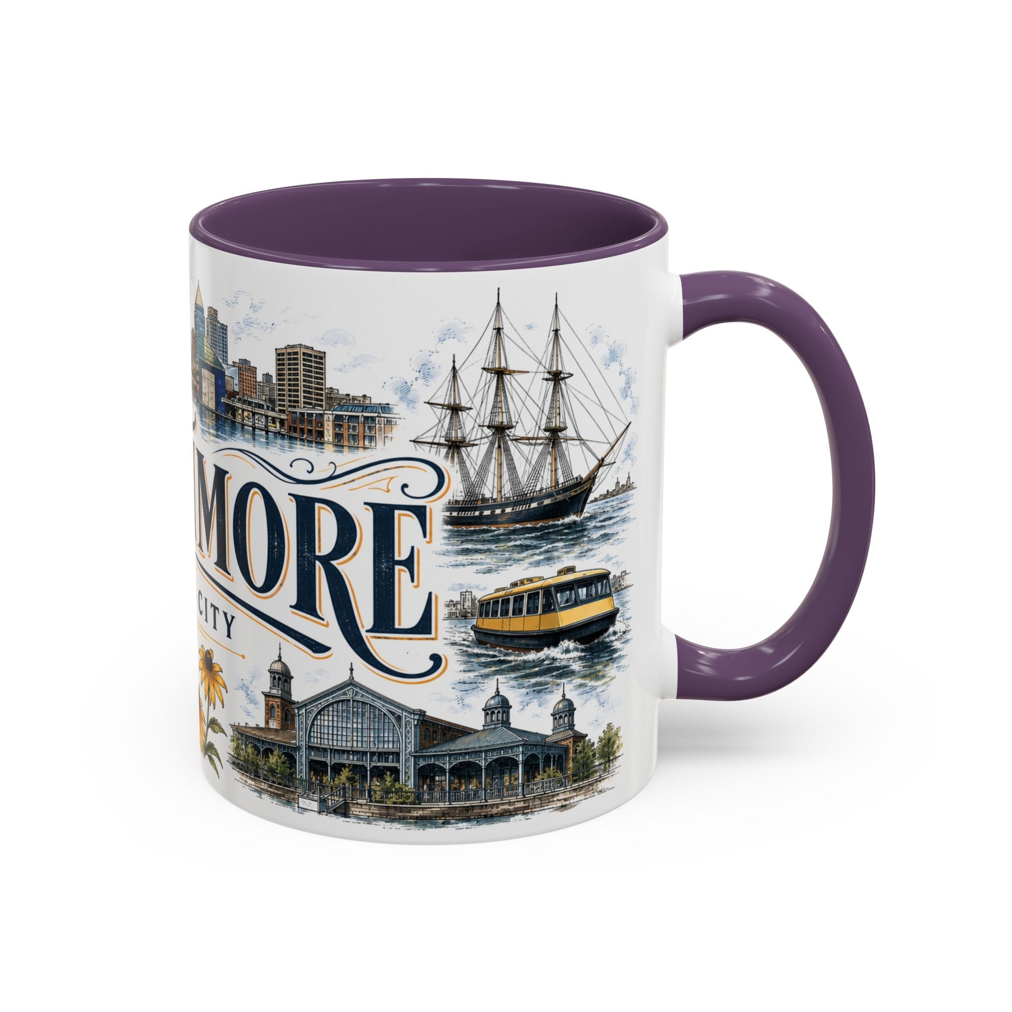 Baltimore Coffee Mug | United States Travel Souvenir | Vintage Illustrated City Gift | 11 oz 15 oz Accent Mug