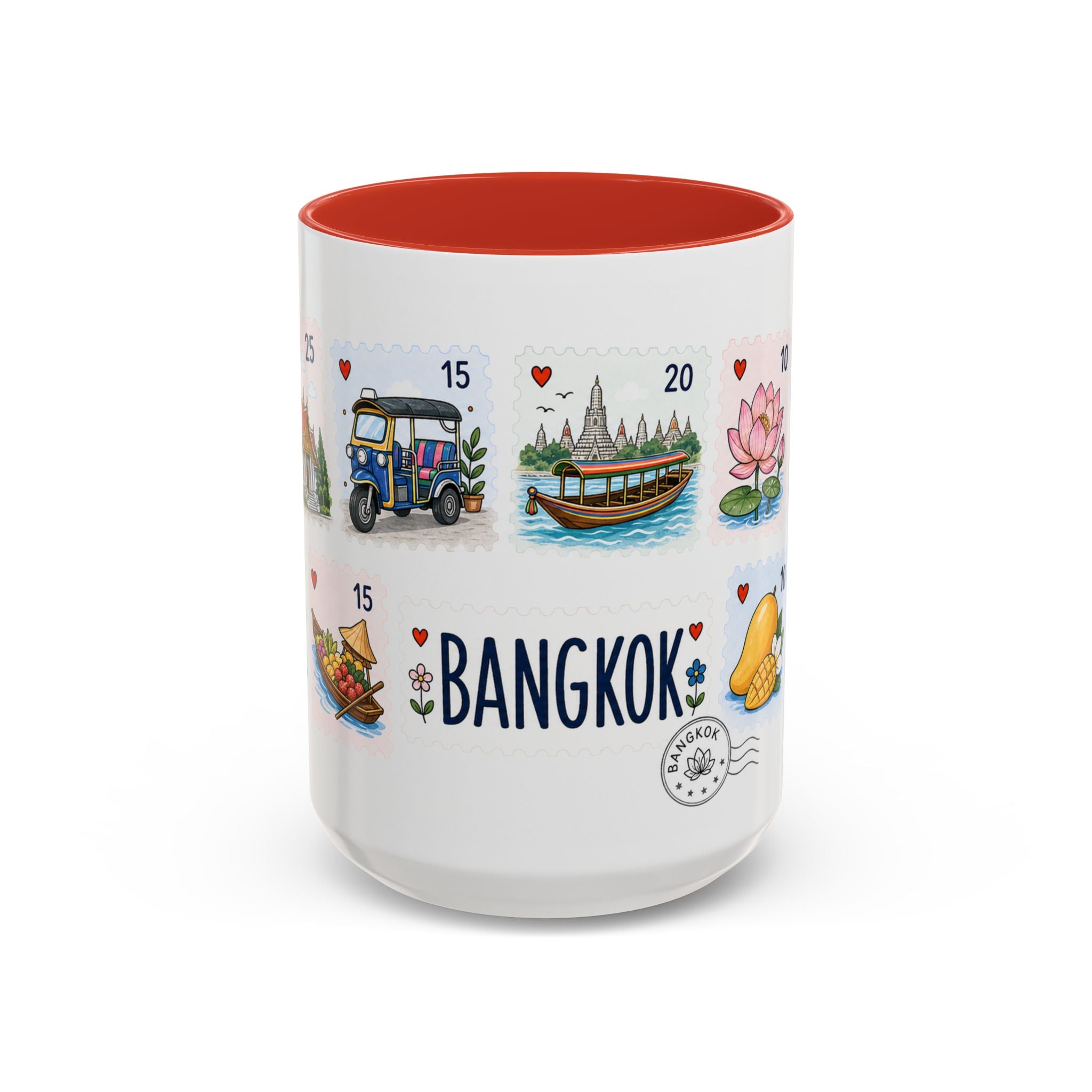 Bangkok Coffee Mug | Postage Stamp Collage Mug | Travel Souvenir Accent Cup 11oz 15oz