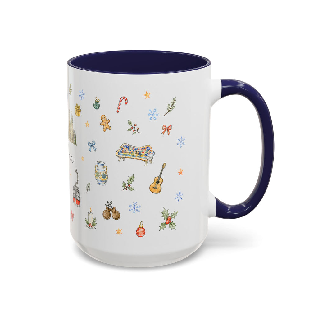 Barcelona Christmas Mug | Watercolor City Souvenir, Ceramic Coffee Cup (11oz/15oz)