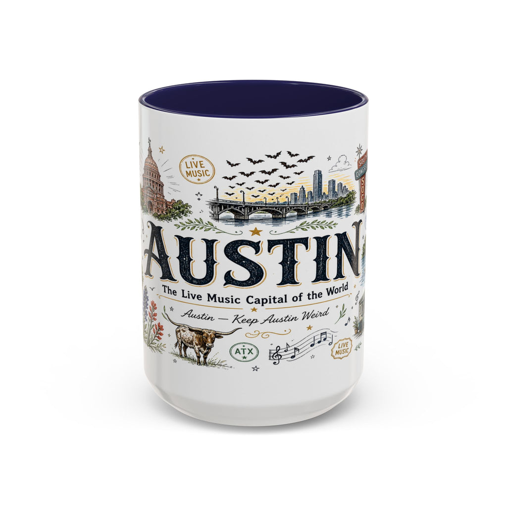 Austin Coffee Mug | Texas Souvenir City Gift | Accent Color Ceramic 11oz 15oz