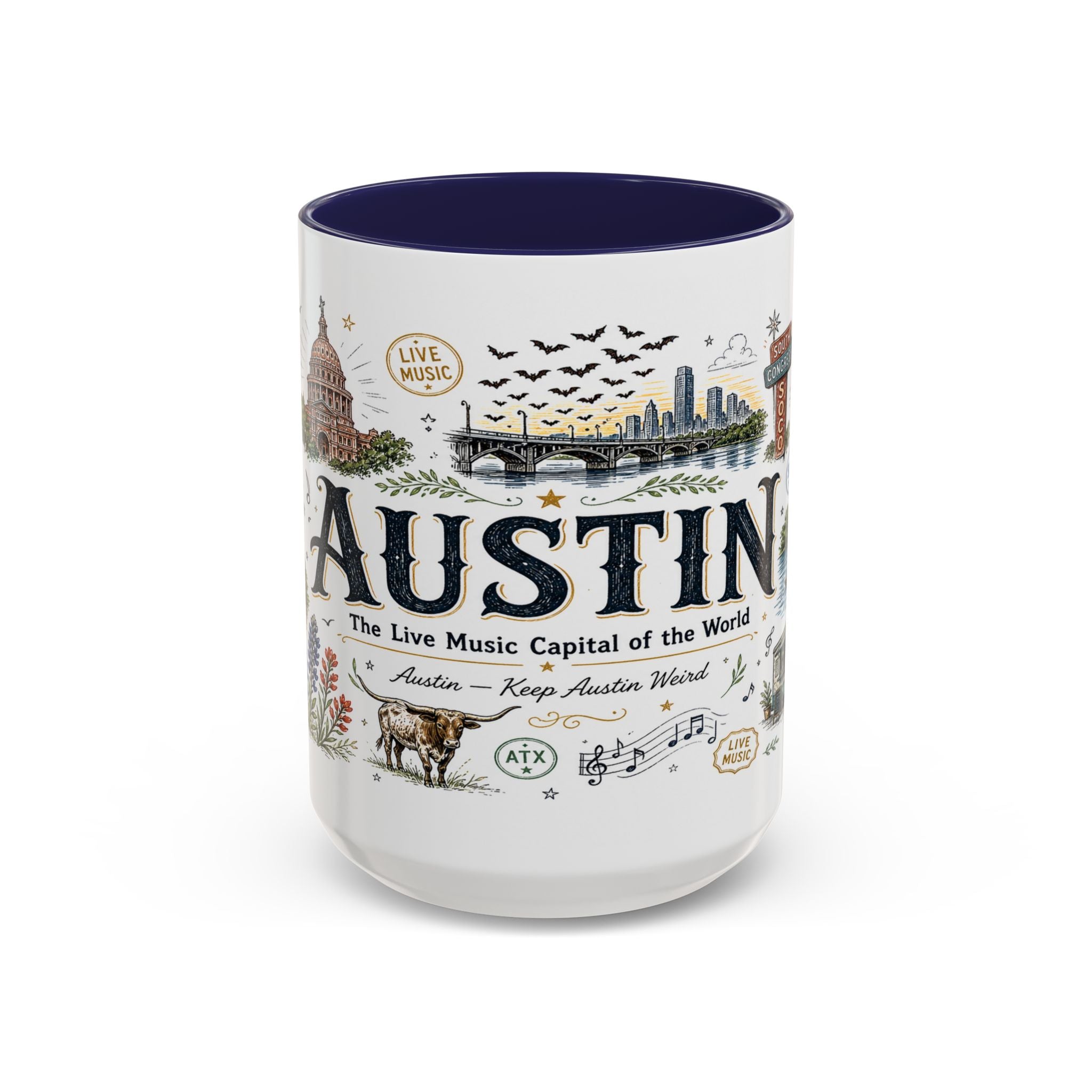 Austin Coffee Mug | Texas Souvenir City Gift | Accent Color Ceramic 11oz 15oz