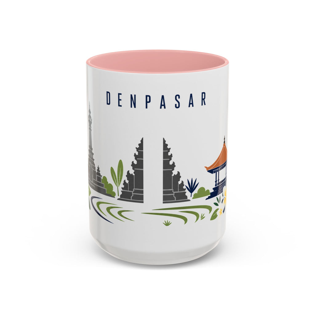 Denpasar Coffee Mug | Indonesia Travel Souvenir | Porcelain Decal City Gift | 11oz 15oz Accent Mug