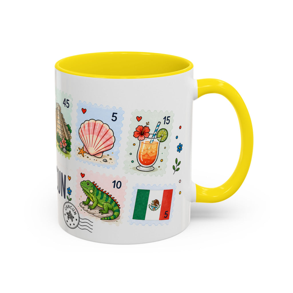 Cancun Coffee Mug | Postage Stamp Collage Mug | Travel Souvenir Accent Cup 11oz 15oz