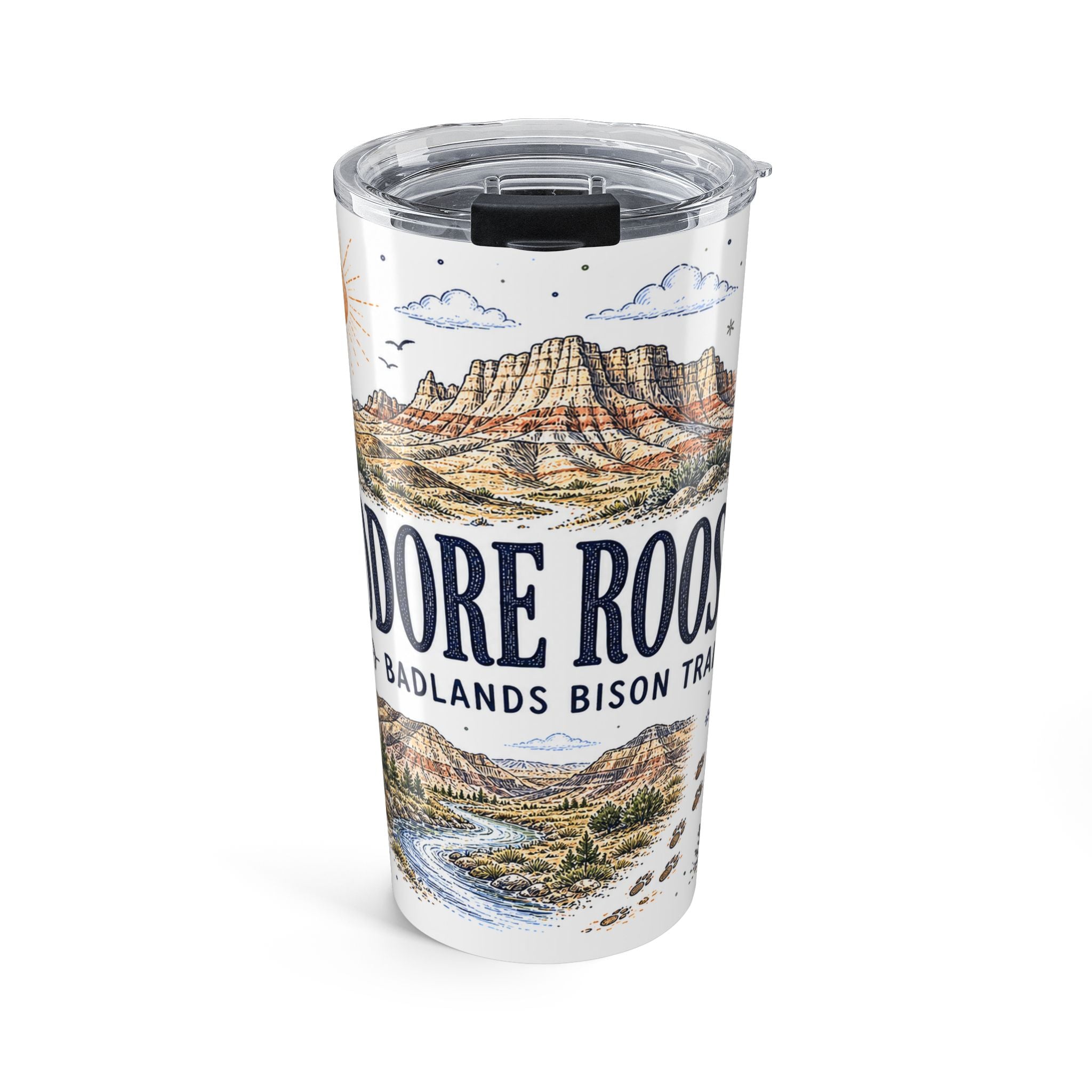 Theodore Roosevelt National Park 20oz Tumbler | North Dakota Badlands Bison Gift | Insulated Stainless Steel Travel Cup