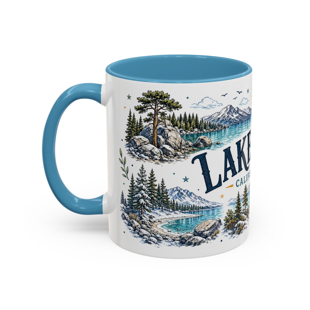 Lake Tahoe Mug, California Nevada Travel Souvenir, Bucket List Gift, Accent Ceramic Coffee Mug 11oz 15oz