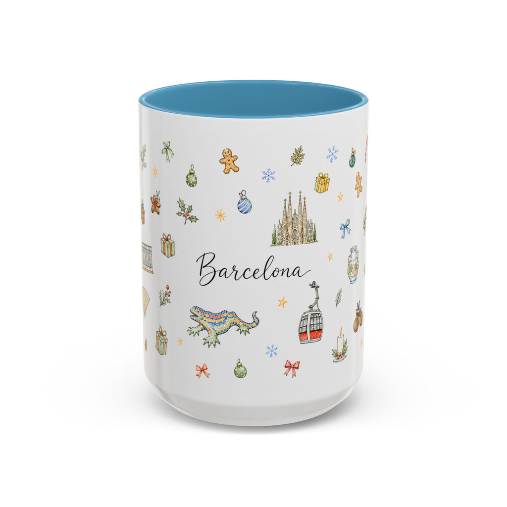 Barcelona Christmas Mug | Watercolor City Souvenir, Ceramic Coffee Cup (11oz/15oz)