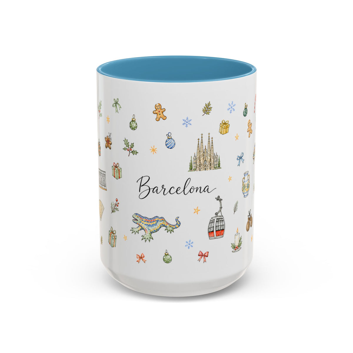 Barcelona Christmas Mug | Watercolor City Souvenir, Ceramic Coffee Cup (11oz/15oz)